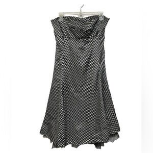 HOT KISS Vintage Polka Dot Strapless Silky Midi Knee Length Dress Size M black/w